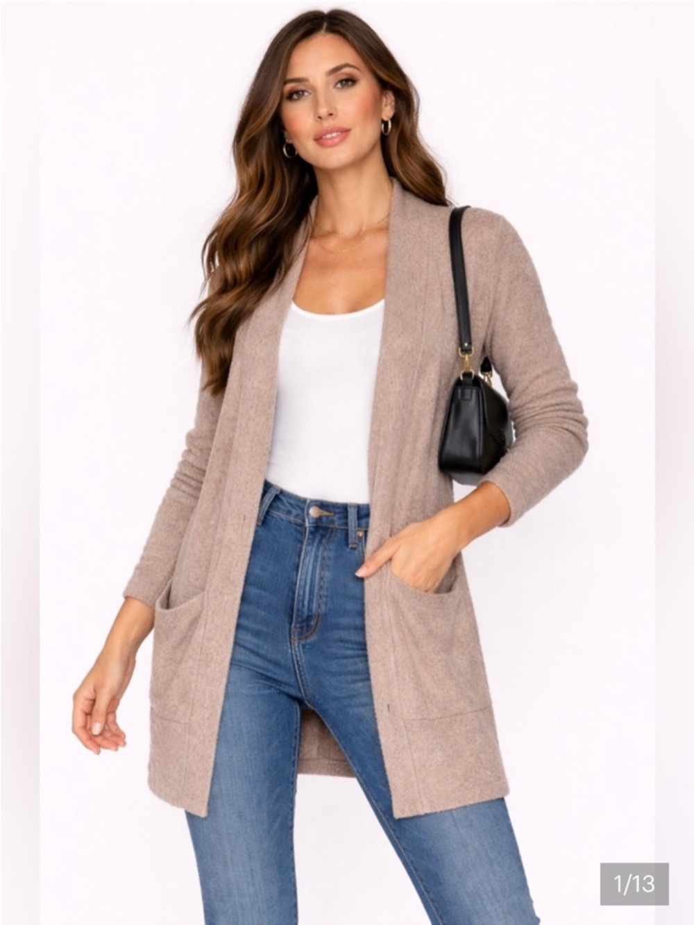 Barefoot Dreams CozyChic Lite Cardigan Duster Beige L Minimalist Quiet Luxury